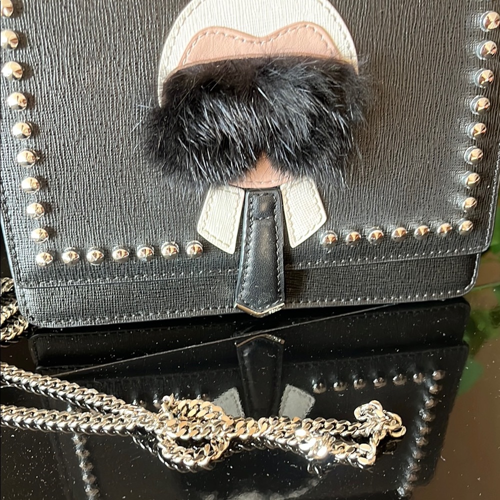 Fendi chain wallet 7 x 5 inches and half barely used  Studded  Bag with Fur - Picture 2 of 10